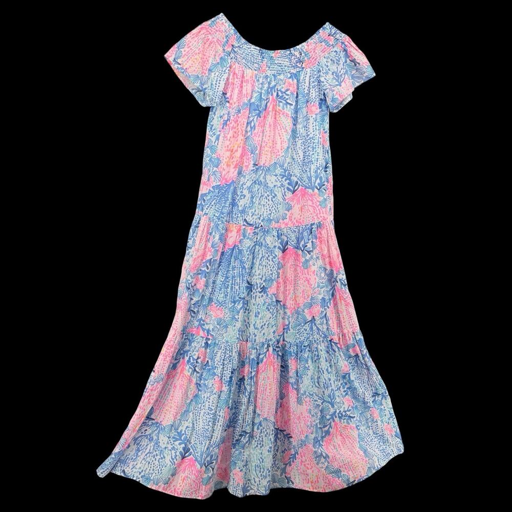 Lilly Pulitzer Dezi Maxi Dress XS Sway With Me Smocked Tiered Resort Vacation